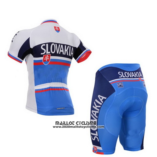 2013 Maillot Ciclismo Slovaquie Blanc et Bleu Manches Courtes et Cuissard
